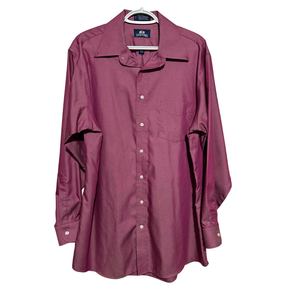 Stafford Men's Micro Pinpoint Oxford Shimmering Mauve Long‎ Sleeve Size 16 1/2